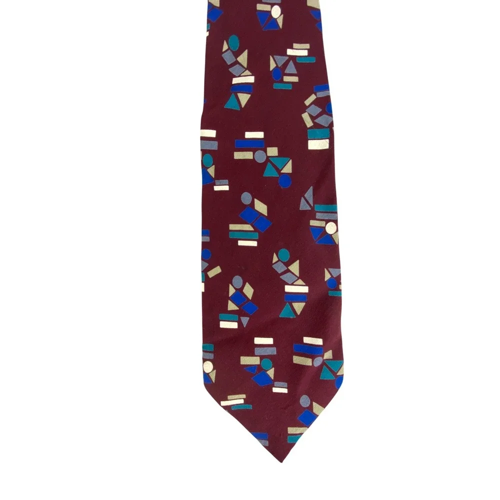 Brandini Mens Tie Burgundy Geometric Abstract 100% Silk Italian Made 57x4